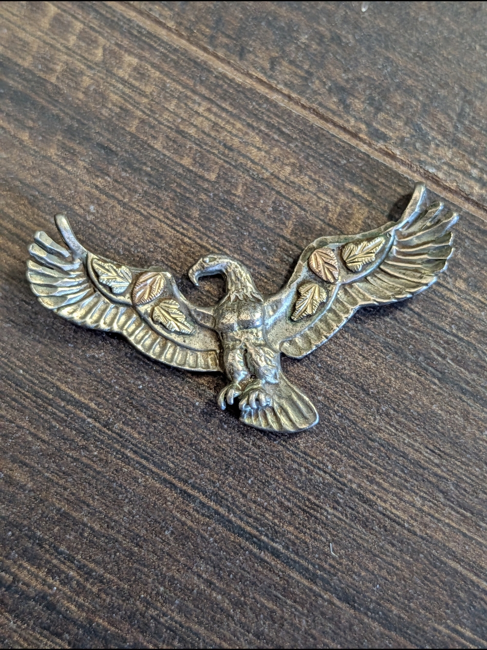 Vintage 925 & 12k Gold And Sterling Silver Eagle Leaf Signed Pendant